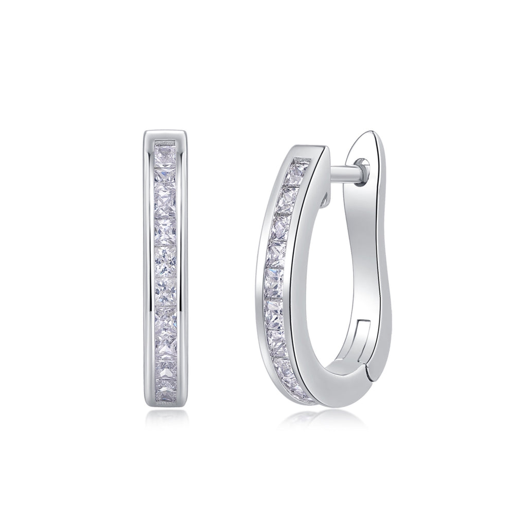 Arch Moissanite Baguette Huggie Hoop Earrings in Sterling Silver