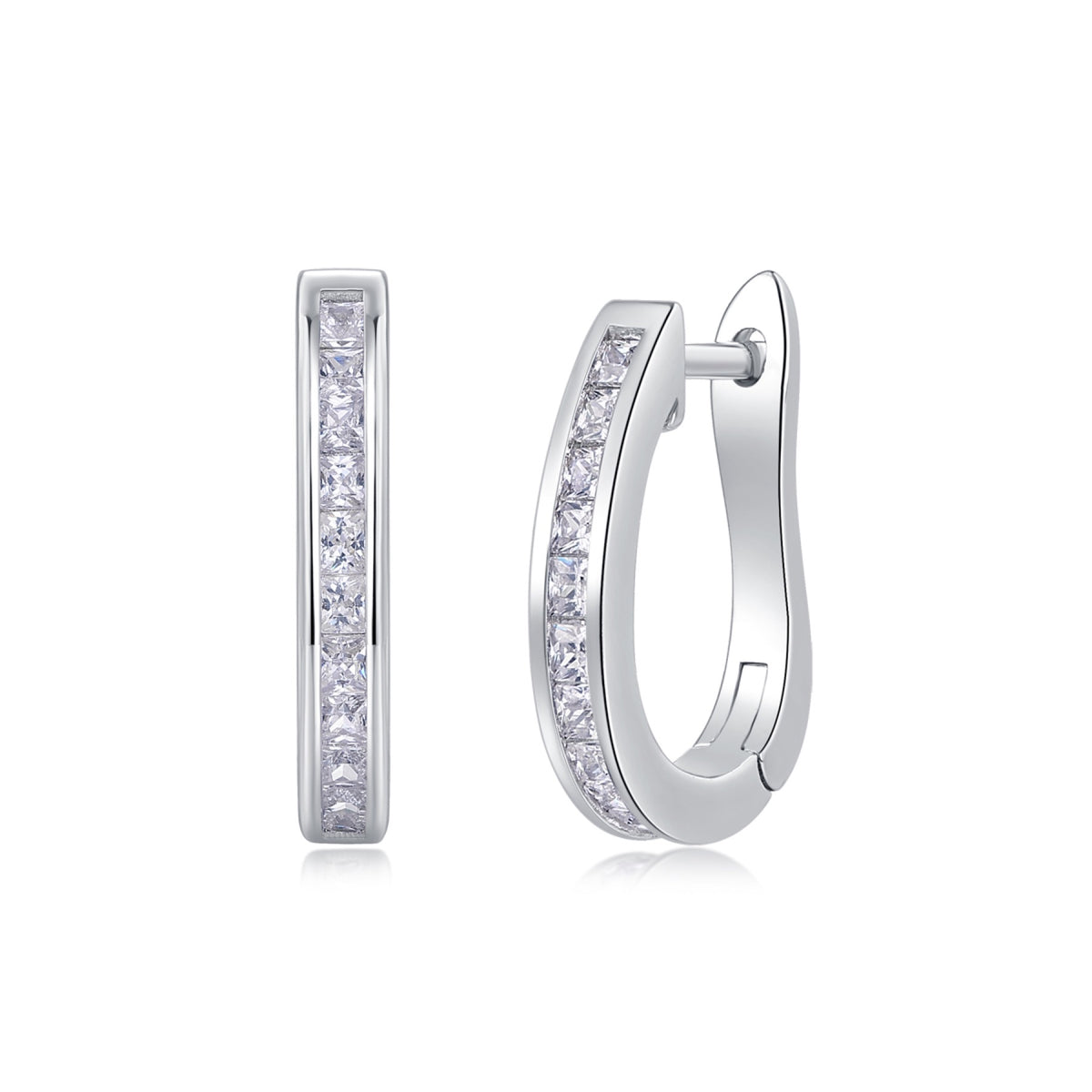 Arch Moissanite Baguette Huggie Hoop Earrings in Sterling Silver