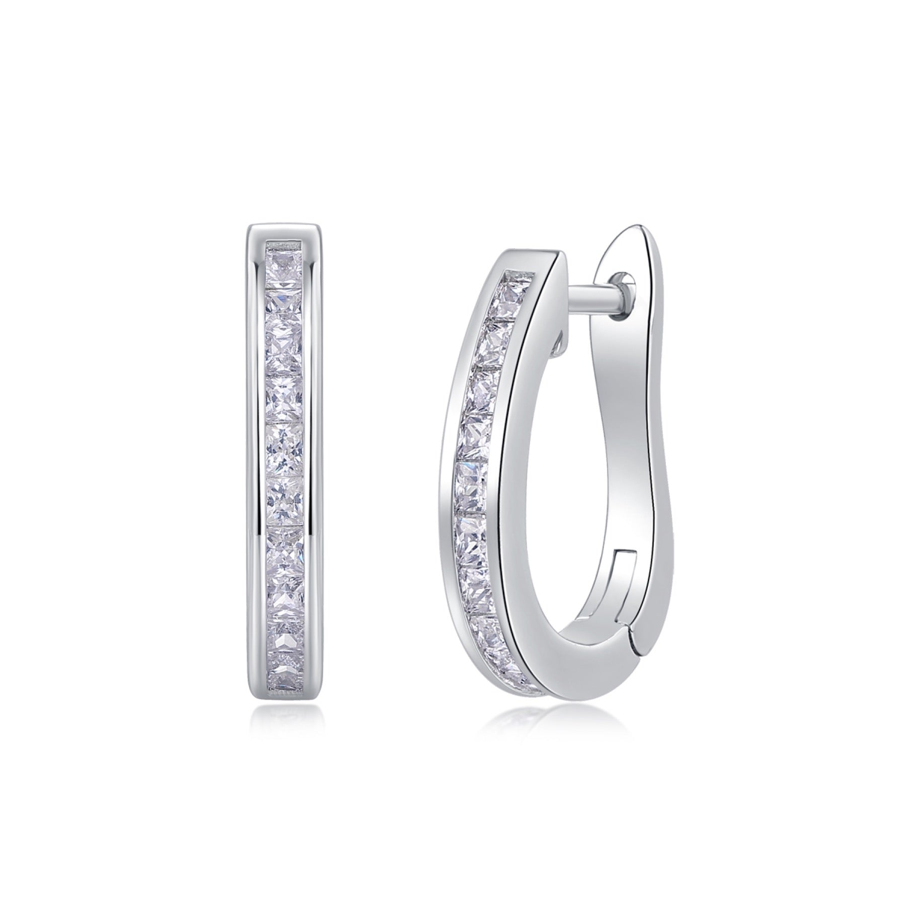 Arch Moissanite Baguette Huggie Hoop Earrings in Sterling Silver