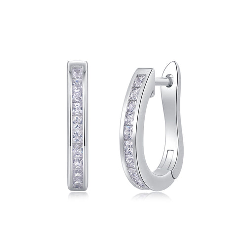 Arch Moissanite Baguette Huggie Hoop Earrings in Sterling Silver