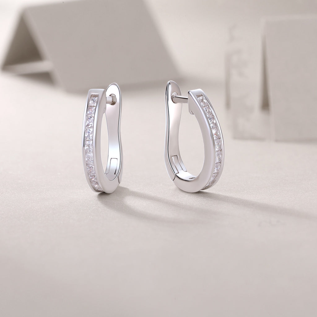 Arch Moissanite Baguette Huggie Hoop Earrings in Sterling Silver