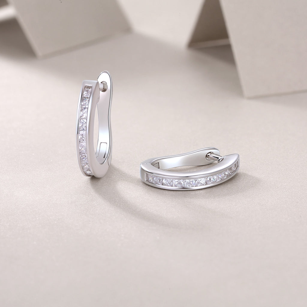 Arch Moissanite Baguette Huggie Hoop Earrings in Sterling Silver
