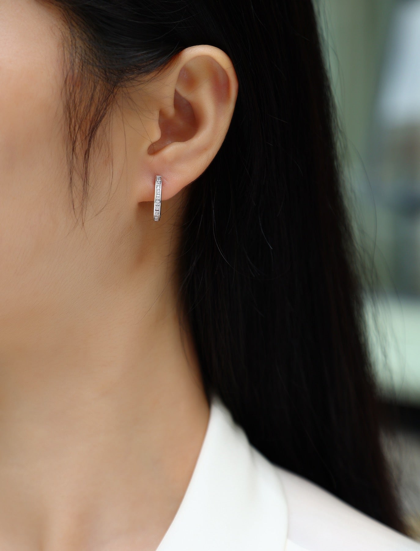 Arch Moissanite Baguette Huggie Hoop Earrings in Sterling Silver