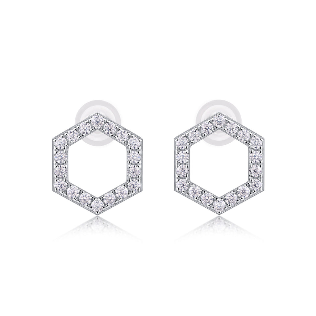 Hexa Moissanite Hexagon Stud Earrings in Sterling Silver