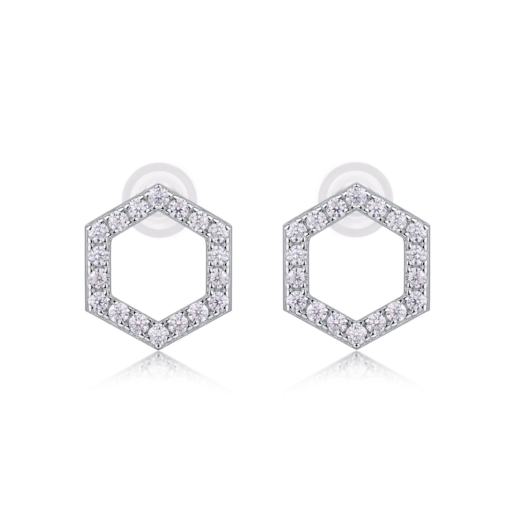 Hexa Moissanite Hexagon Stud Earrings in Sterling Silver