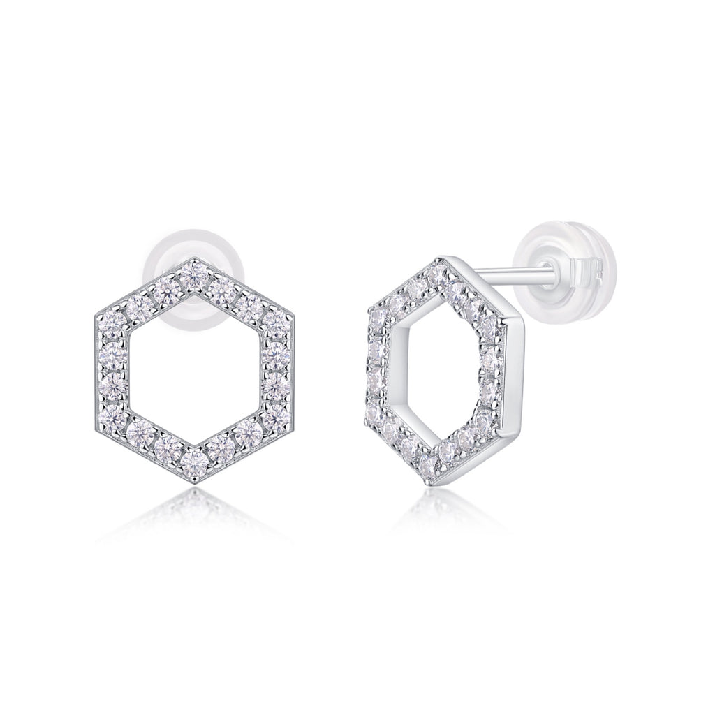 Hexa Moissanite Hexagon Stud Earrings in Sterling Silver