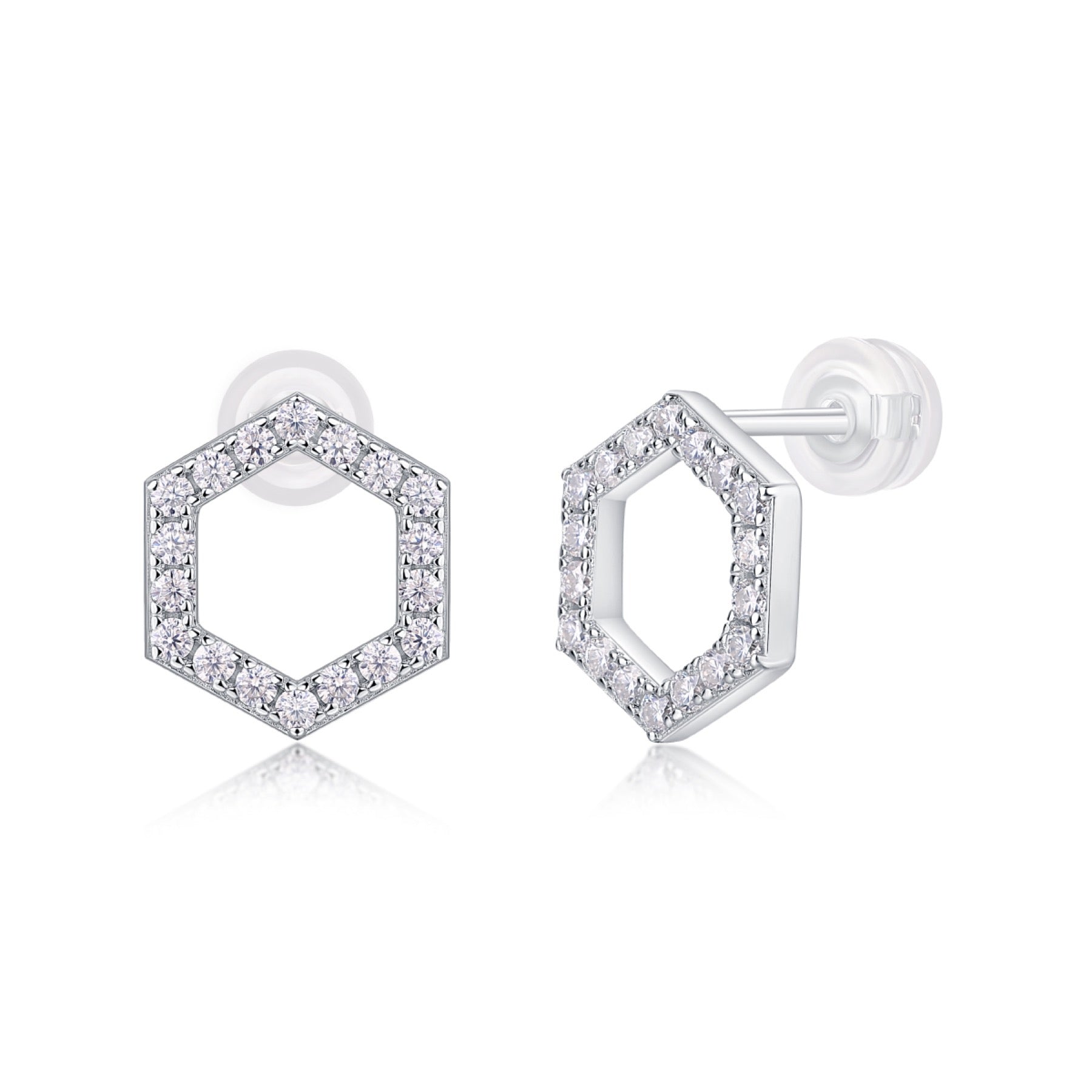 Hexa Moissanite Hexagon Stud Earrings in Sterling Silver