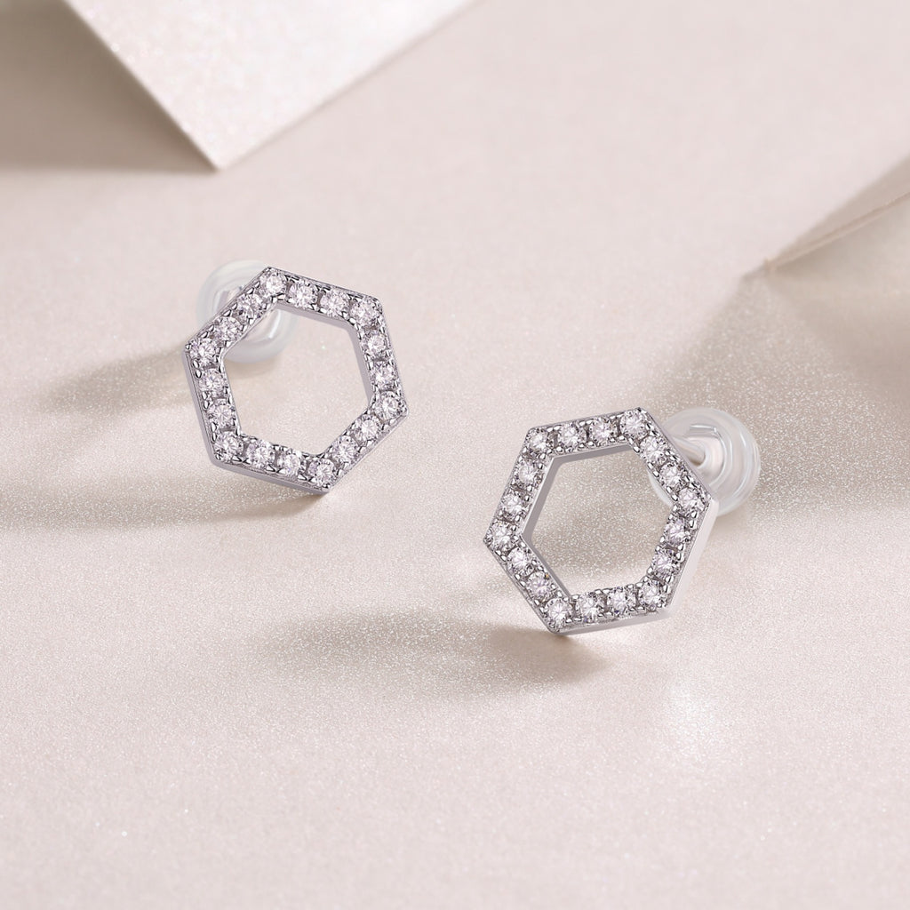 Hexa Moissanite Hexagon Stud Earrings in Sterling Silver