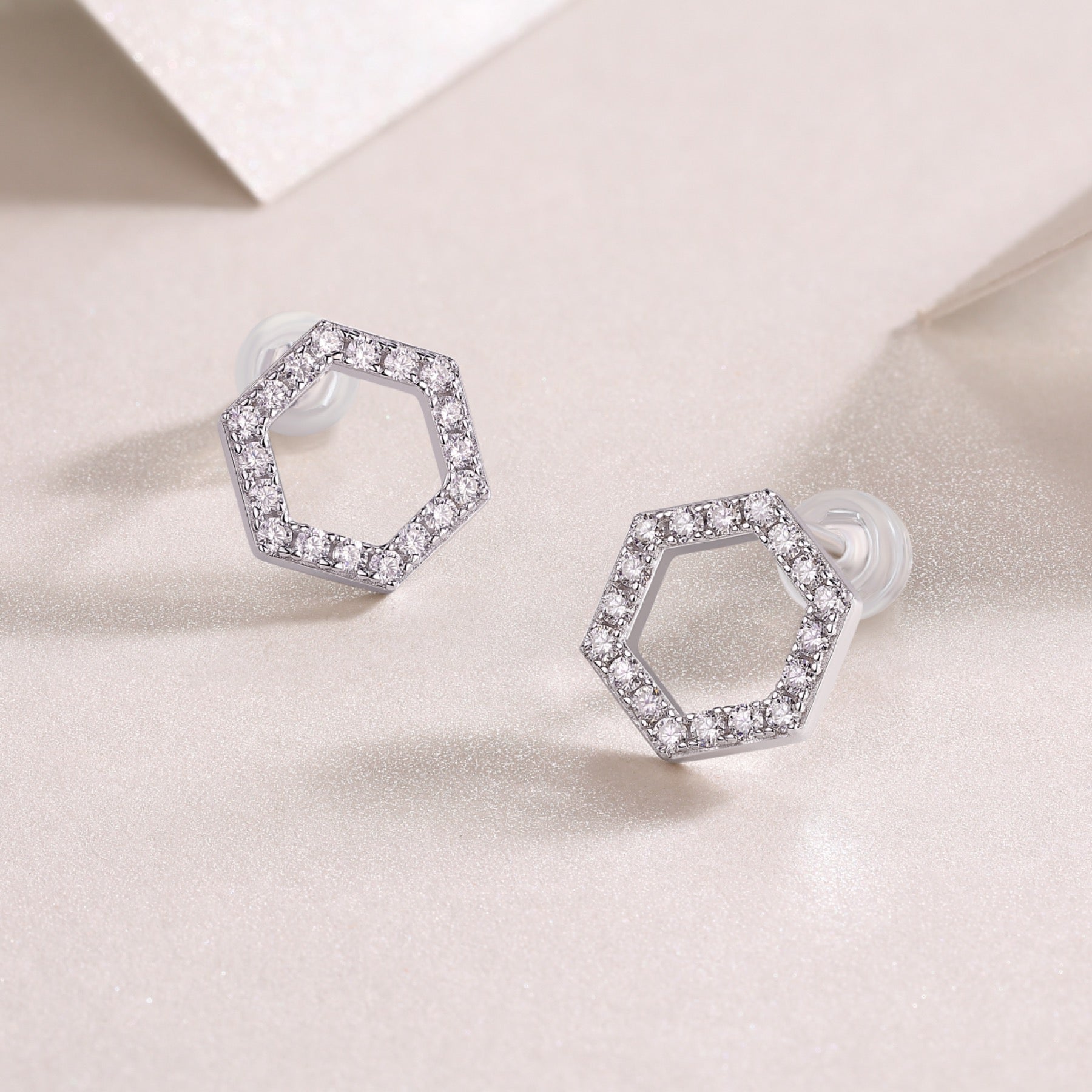Hexa Moissanite Hexagon Stud Earrings in Sterling Silver