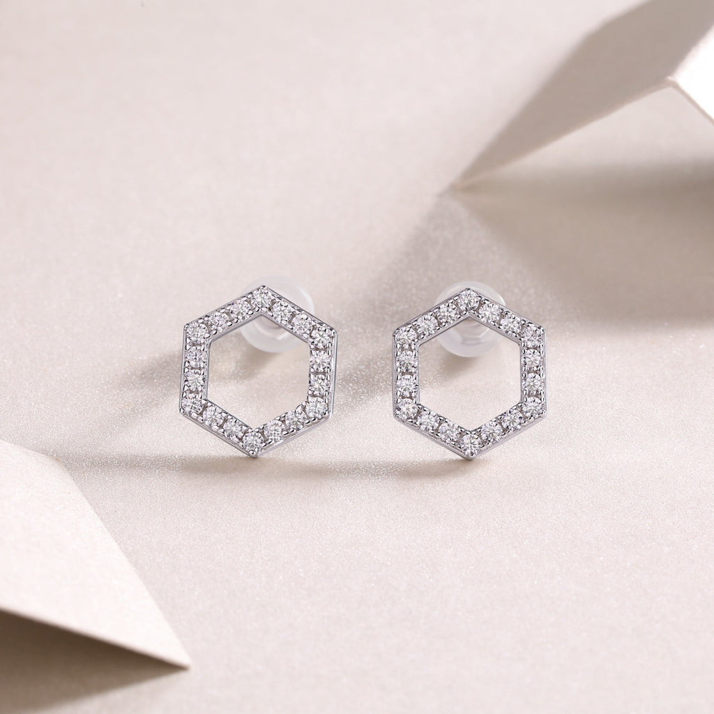 Hexa Moissanite Hexagon Stud Earrings in Sterling Silver
