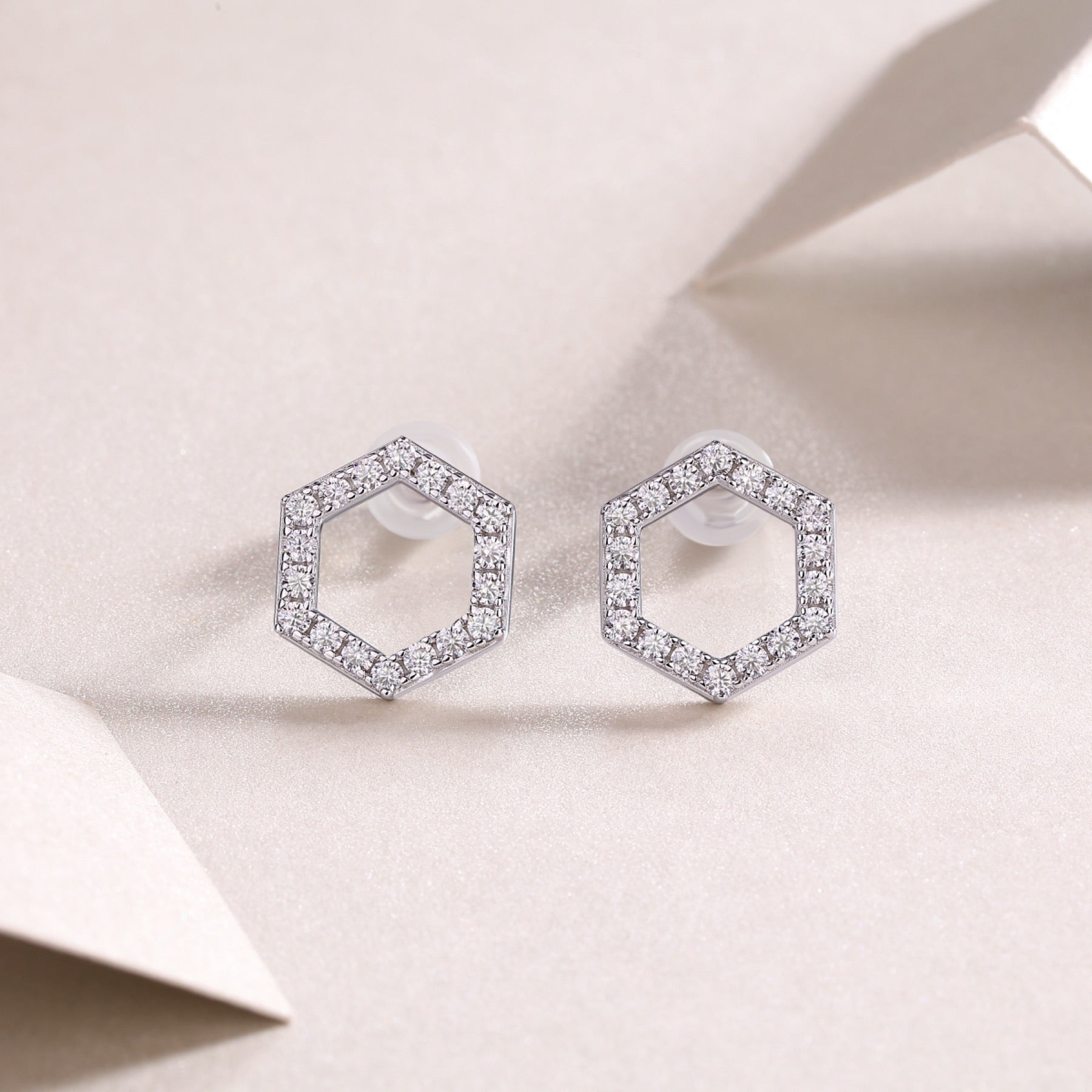 Hexa Moissanite Hexagon Stud Earrings in Sterling Silver