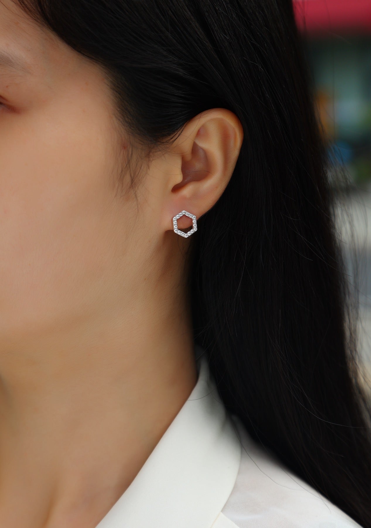 Hexa Moissanite Hexagon Stud Earrings in Sterling Silver