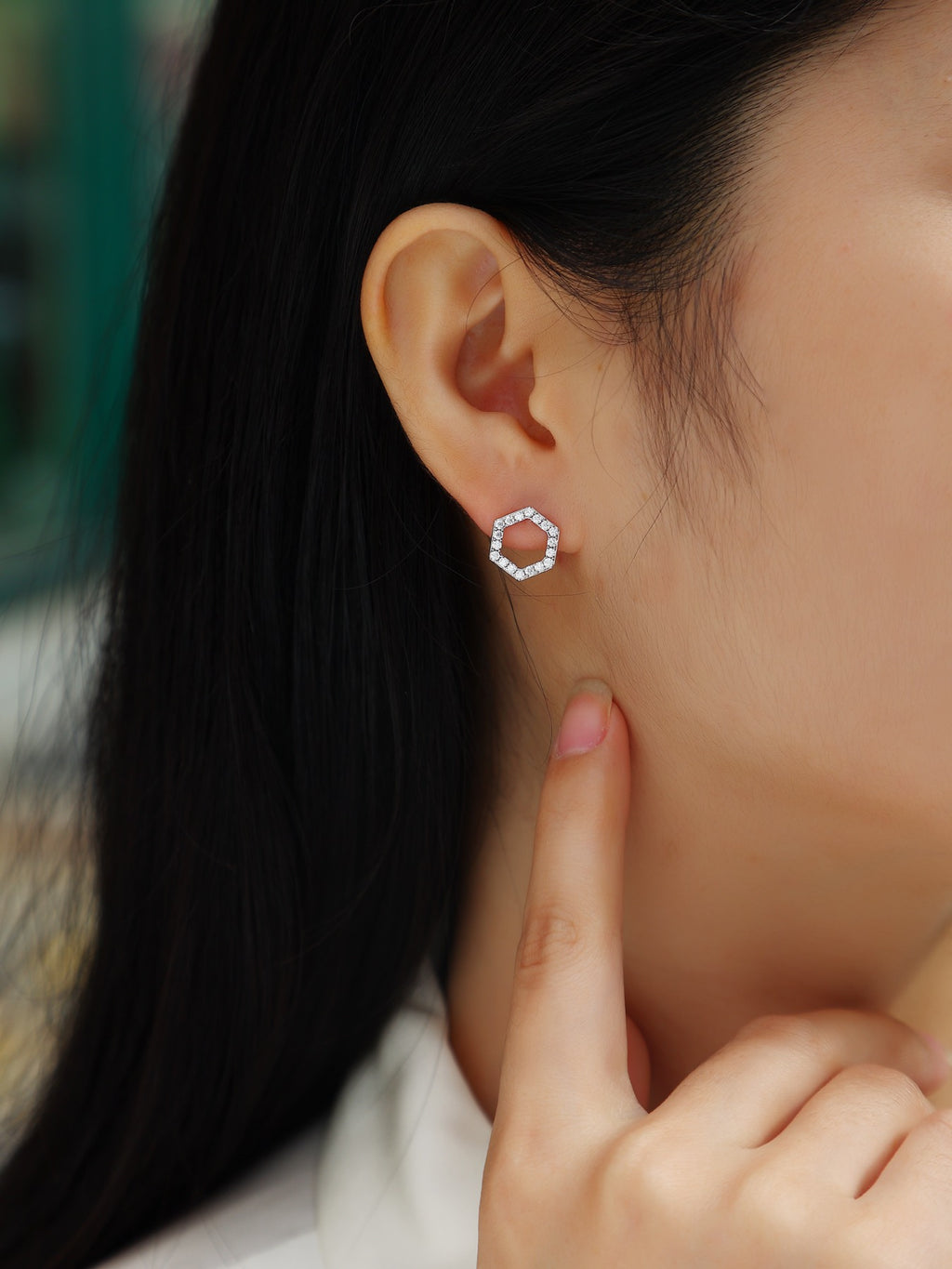 Hexa Moissanite Hexagon Stud Earrings in Sterling Silver