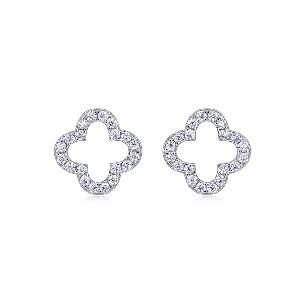 Verdi Moissanite Clover Stud Earrings in Sterling Silver