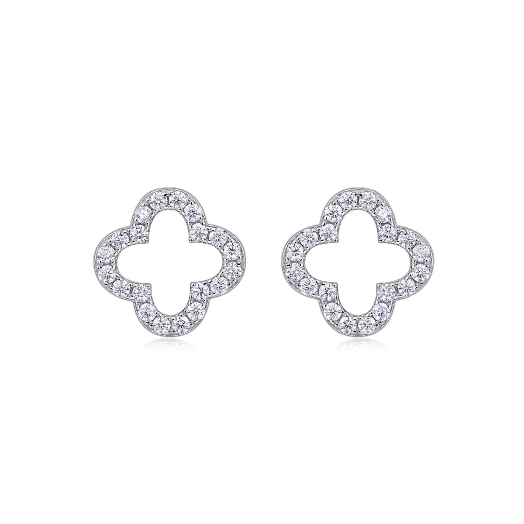 Verdi Moissanite Clover Stud Earrings in Sterling Silver