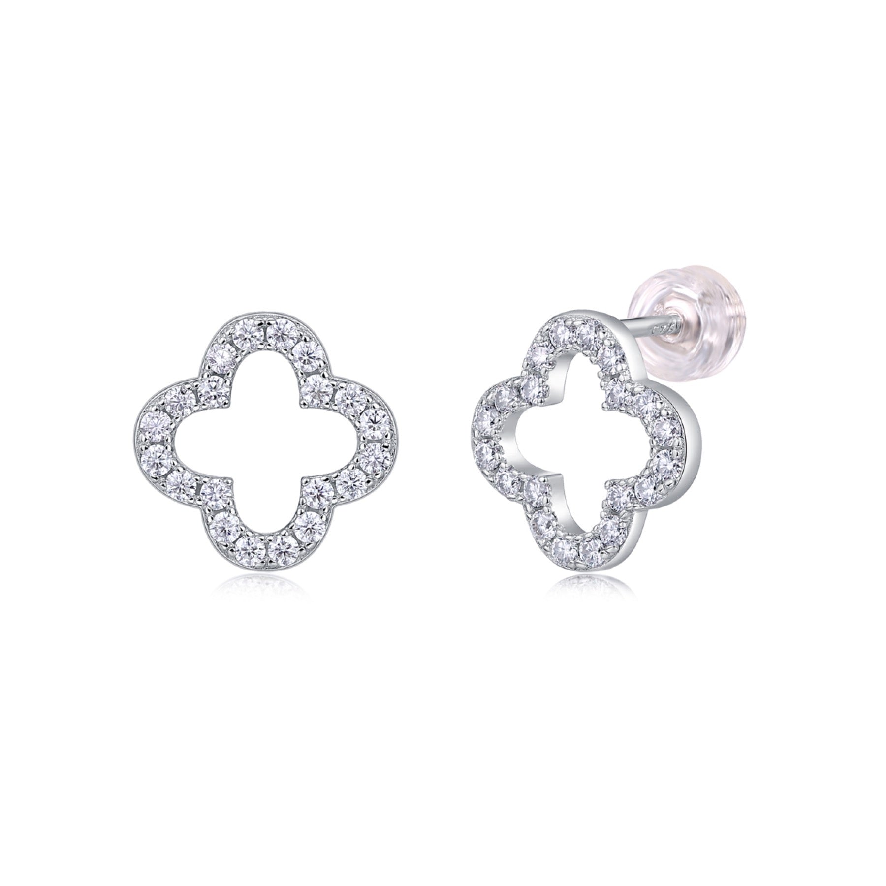 Verdi Moissanite Clover Stud Earrings in Sterling Silver