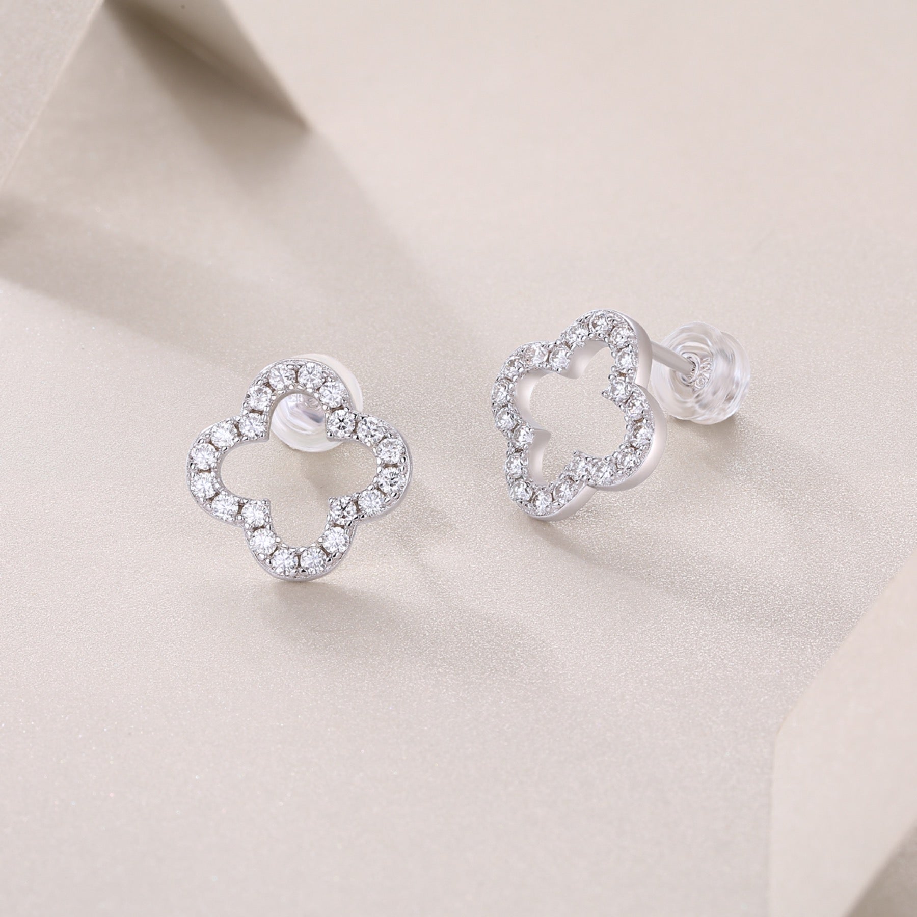 Verdi Moissanite Clover Stud Earrings in Sterling Silver