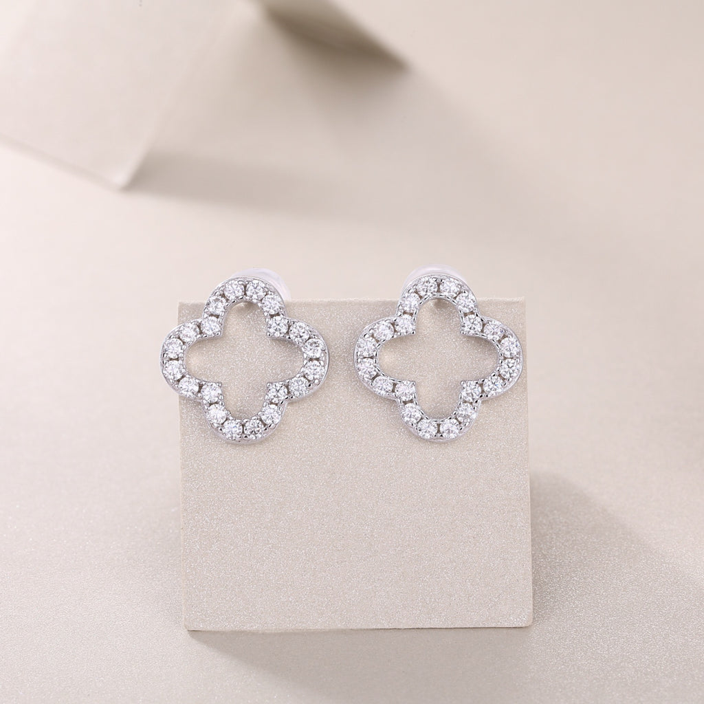 Verdi Moissanite Clover Stud Earrings in Sterling Silver