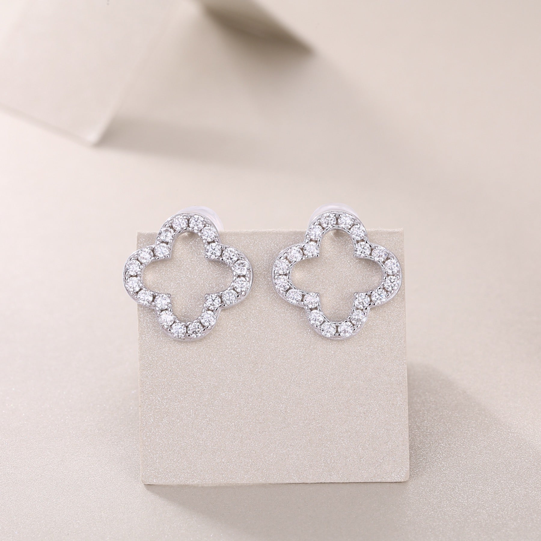Verdi Moissanite Clover Stud Earrings in Sterling Silver