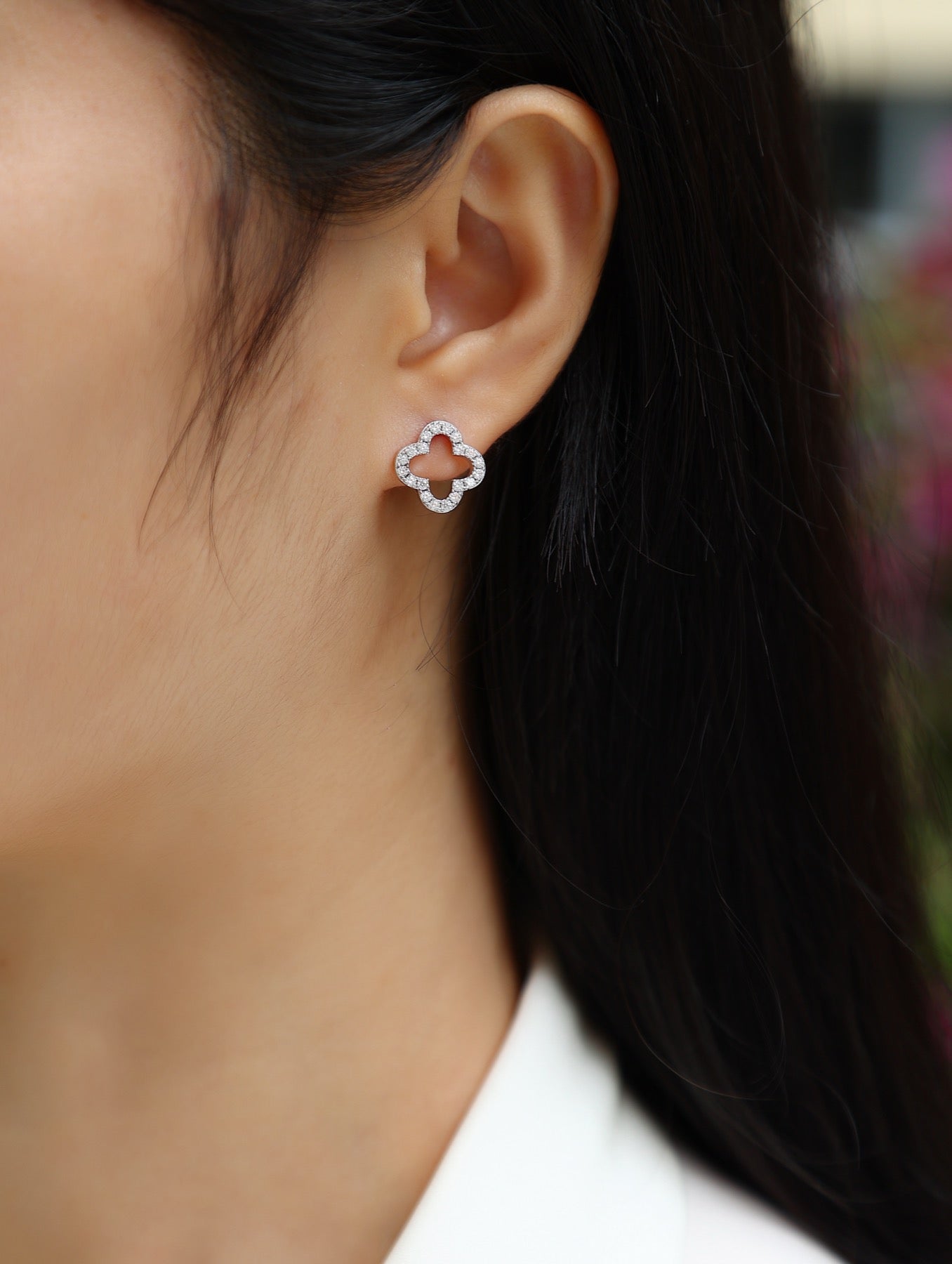 Verdi Moissanite Clover Stud Earrings in Sterling Silver