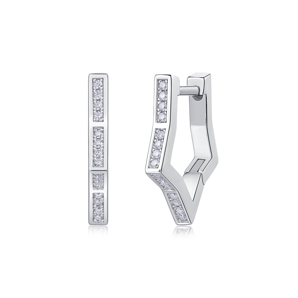 Vertex Moissanite Huggie Hoop Earrings in Sterling Silver