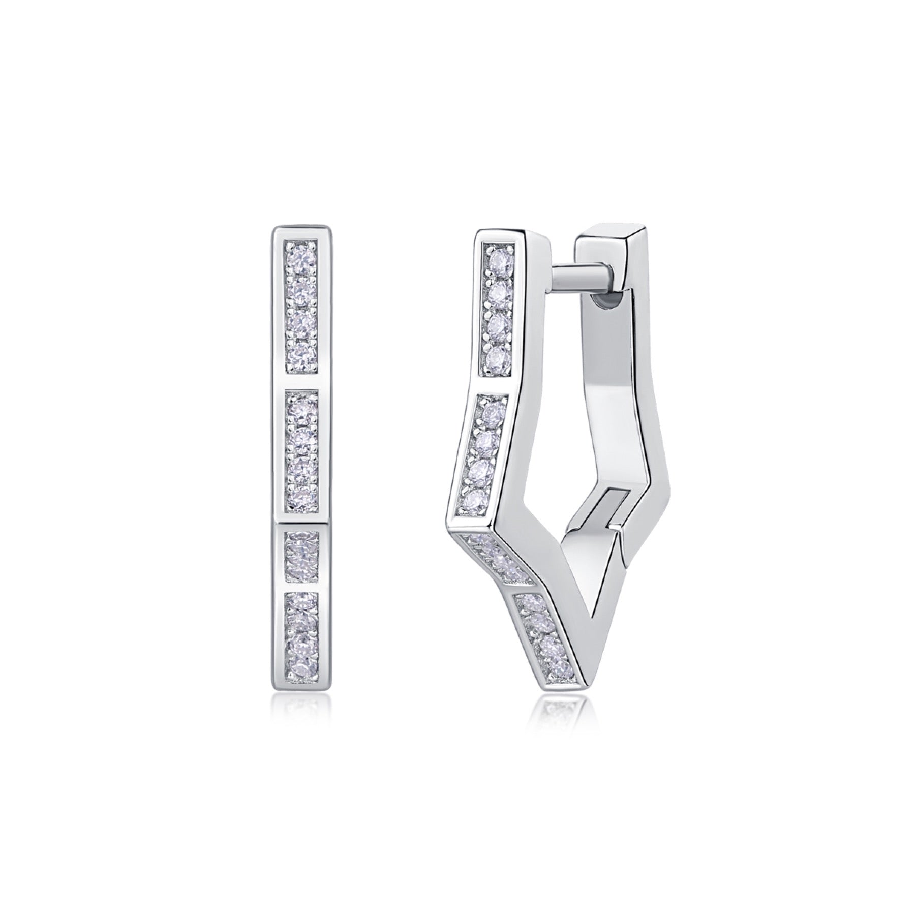 Vertex Moissanite Huggie Hoop Earrings in Sterling Silver