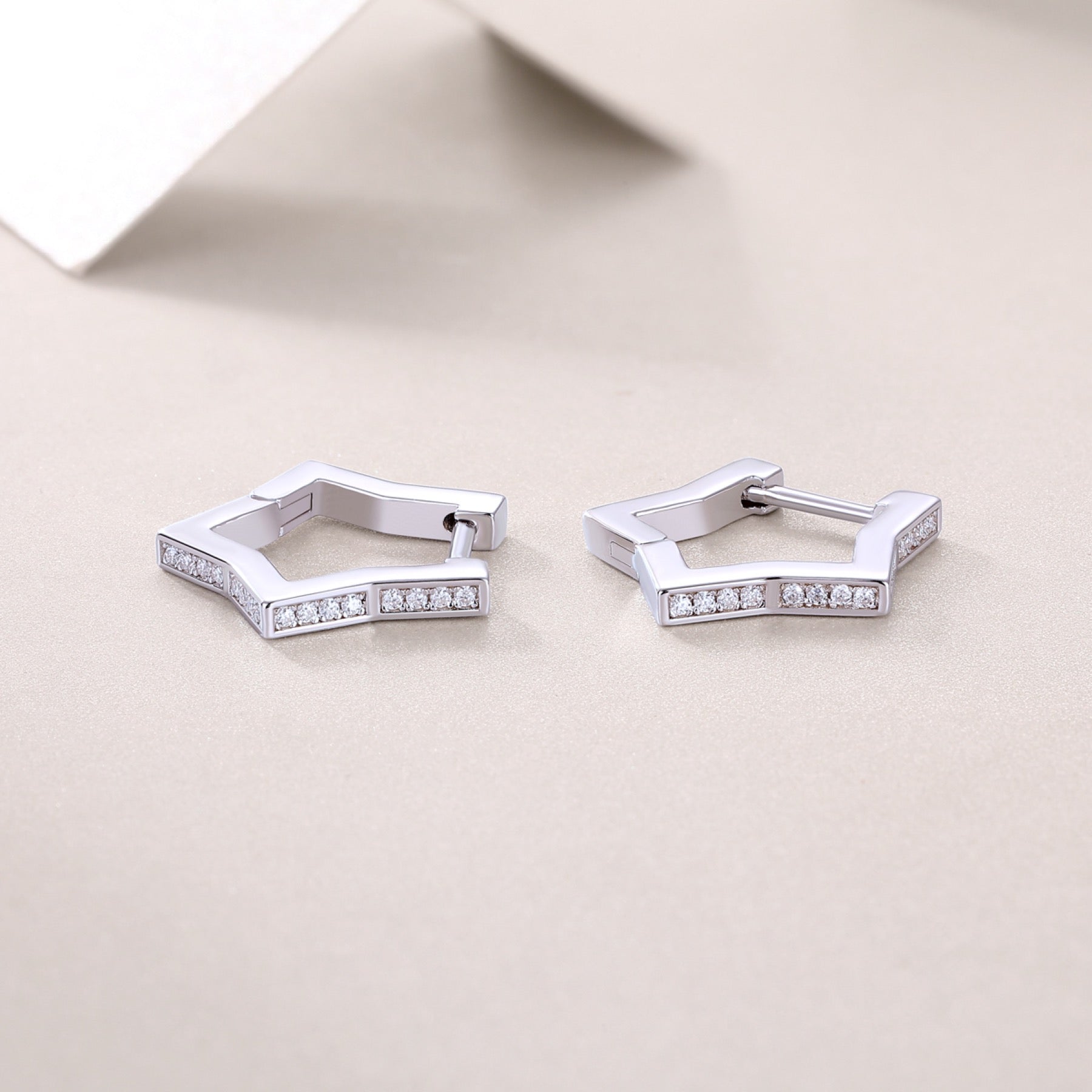 Vertex Moissanite Huggie Hoop Earrings in Sterling Silver
