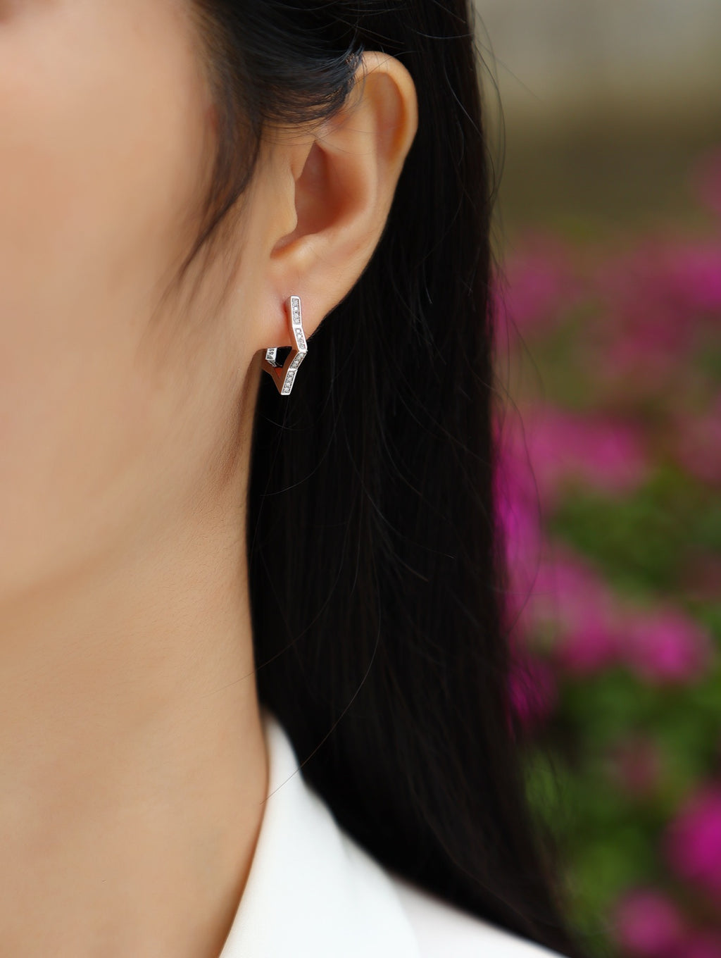 Vertex Moissanite Huggie Hoop Earrings in Sterling Silver