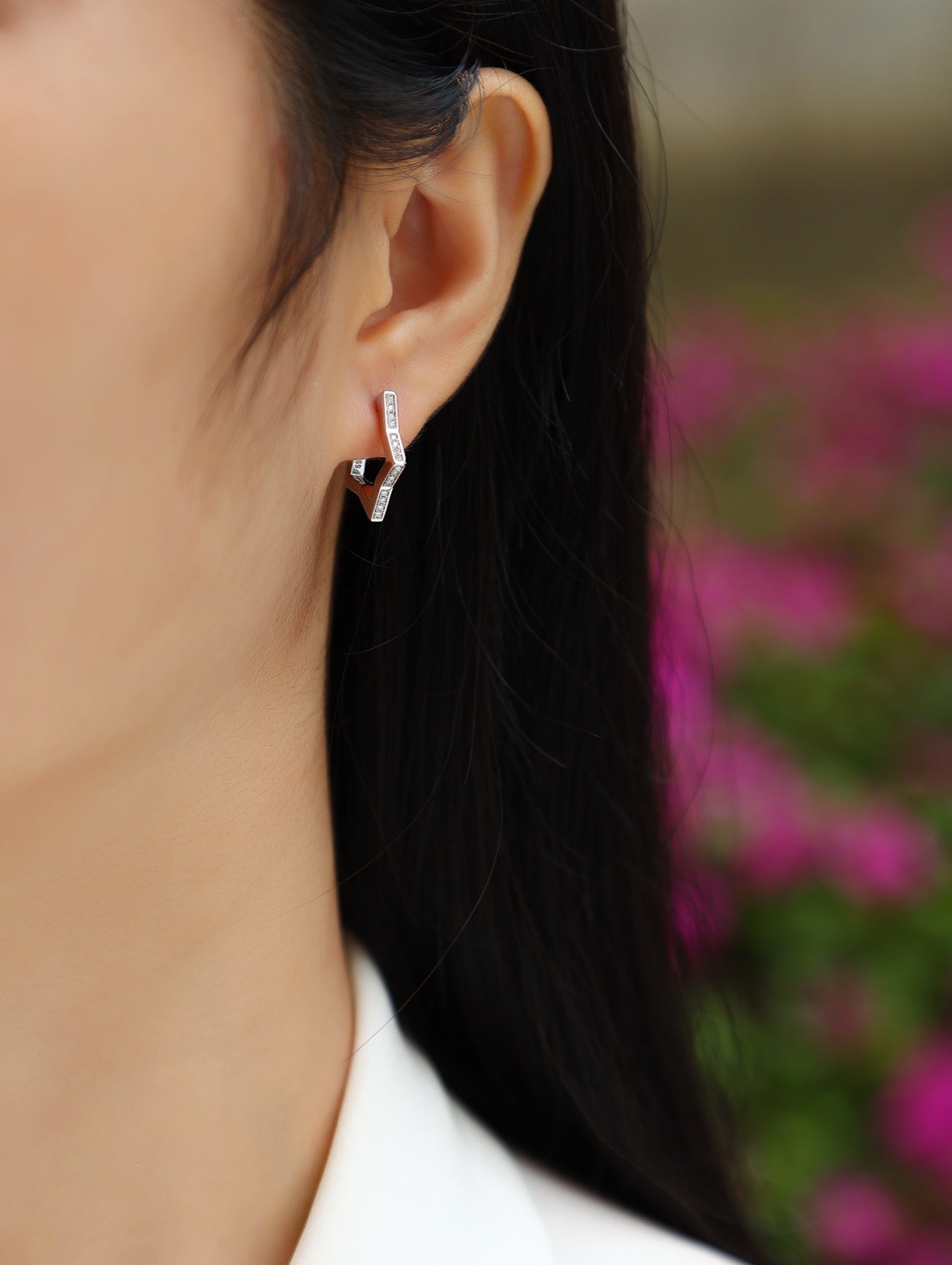 Vertex Moissanite Huggie Hoop Earrings in Sterling Silver