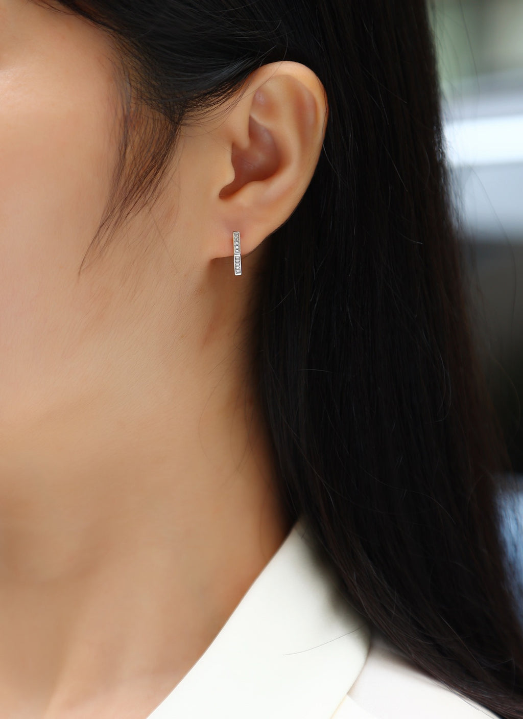 Comb Moissanite Hexagon Huggie Hoop Earrings in Sterling Silver