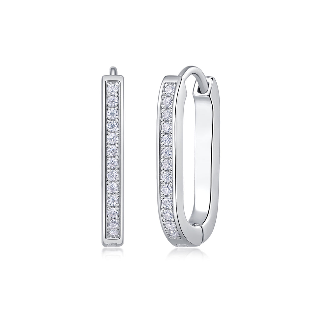 Oblong Moissanite Huggie Hoop Earrings in Sterling Silver