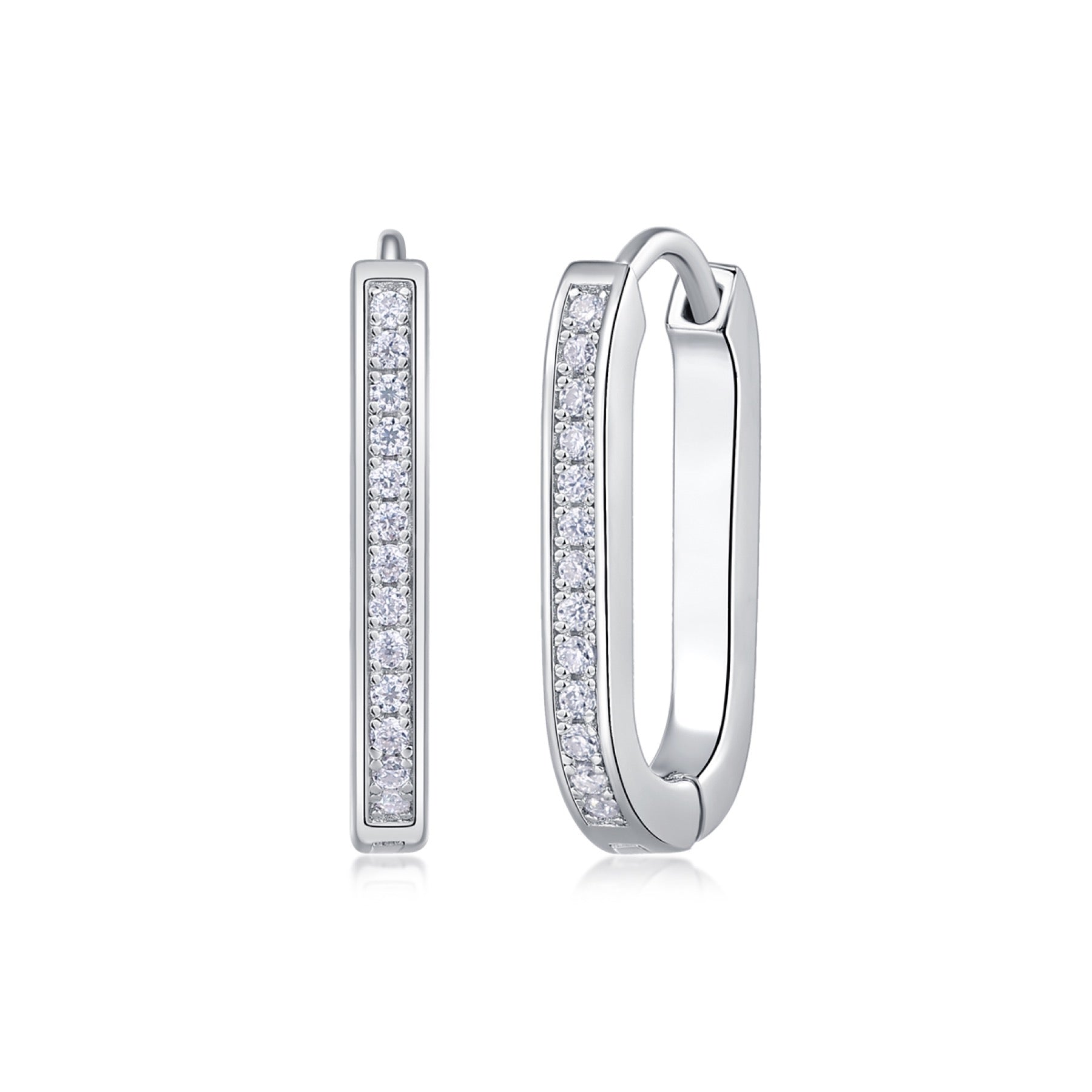 Oblong Moissanite Huggie Hoop Earrings in Sterling Silver