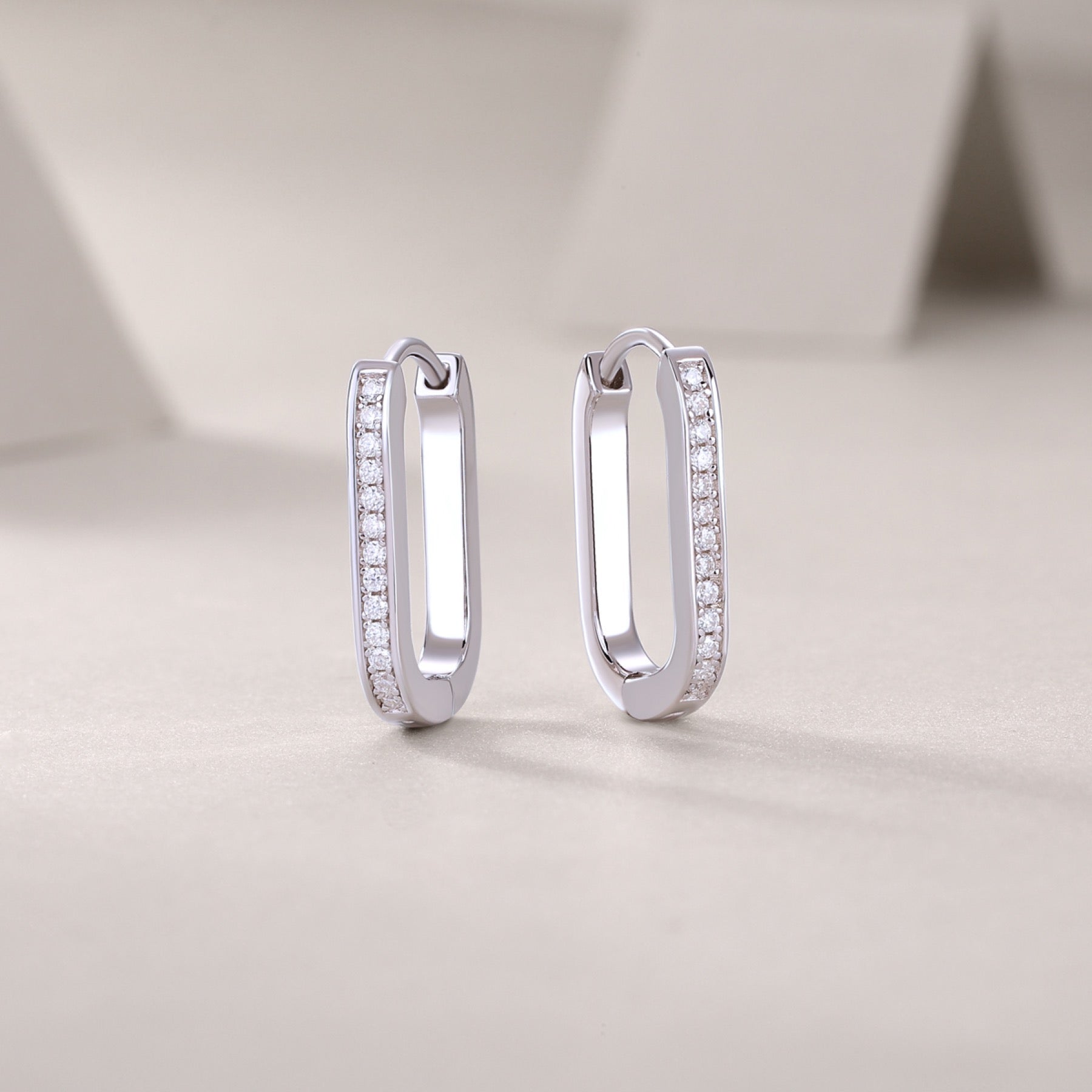 Oblong Moissanite Huggie Hoop Earrings in Sterling Silver