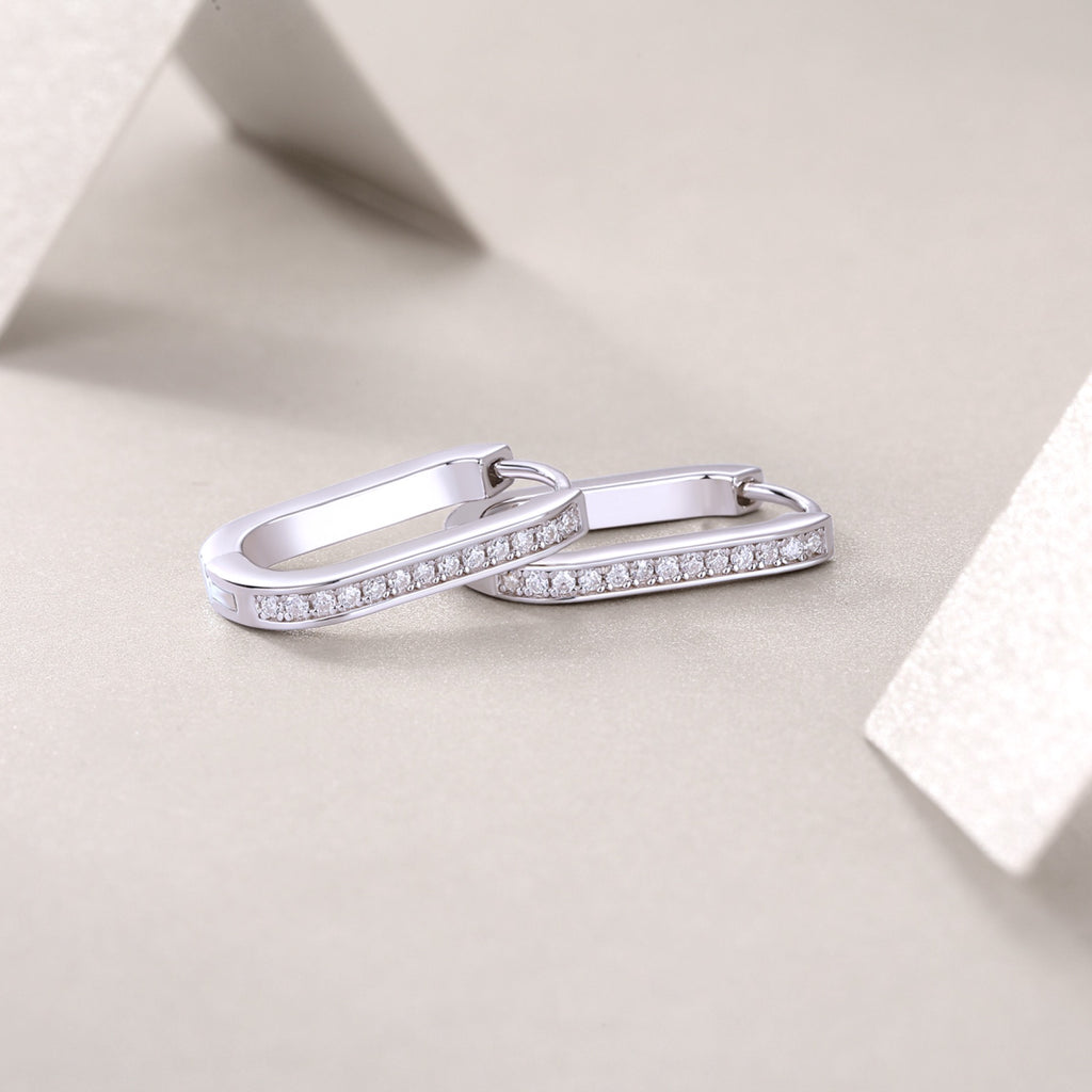 Oblong Moissanite Huggie Hoop Earrings in Sterling Silver