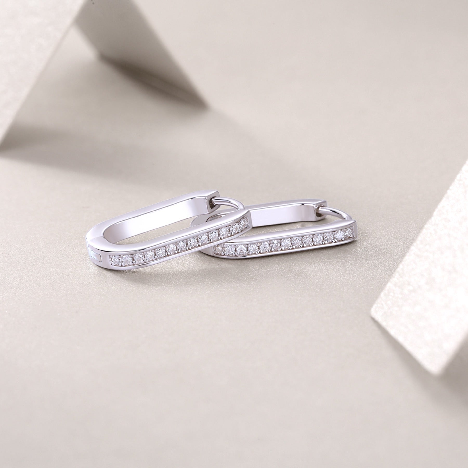 Oblong Moissanite Huggie Hoop Earrings in Sterling Silver