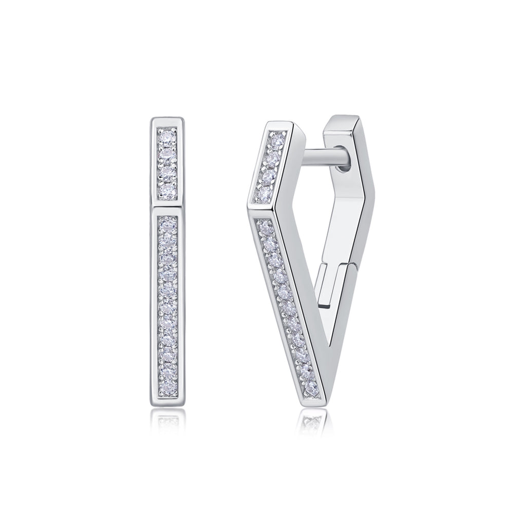 Chevron Moissanite Huggie Hoop Earrings in Sterling Silver