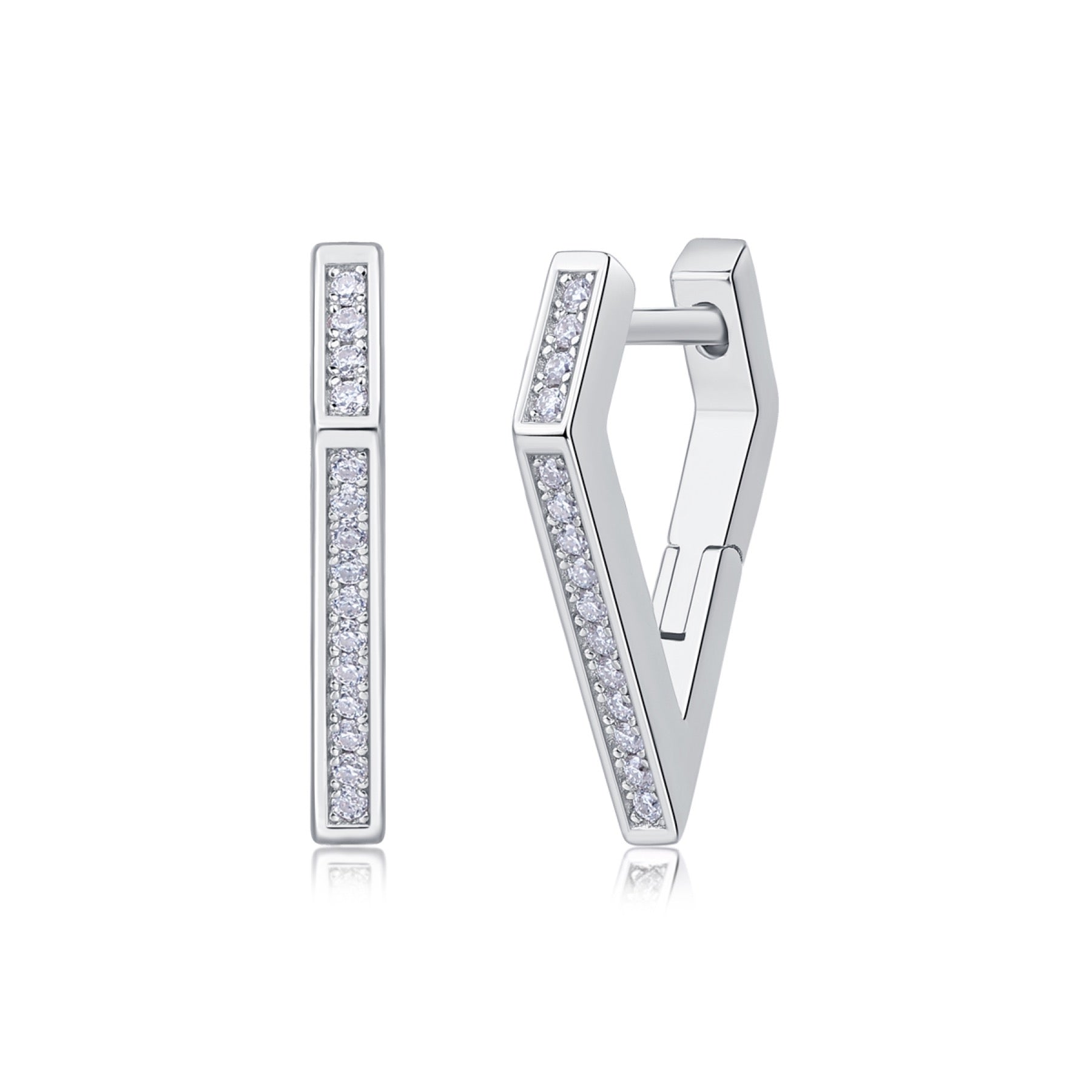 Chevron Moissanite Huggie Hoop Earrings in Sterling Silver