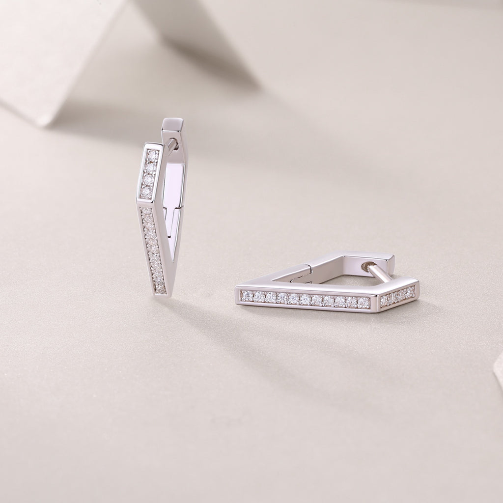 Chevron Moissanite Huggie Hoop Earrings in Sterling Silver