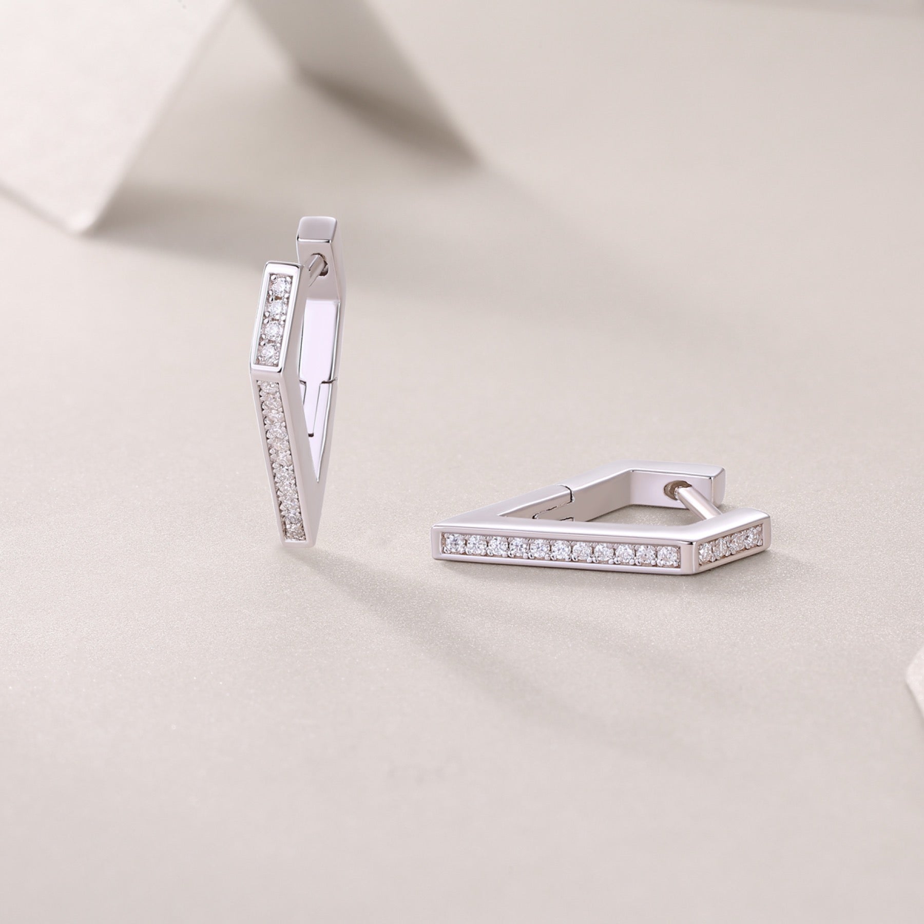Chevron Moissanite Huggie Hoop Earrings in Sterling Silver