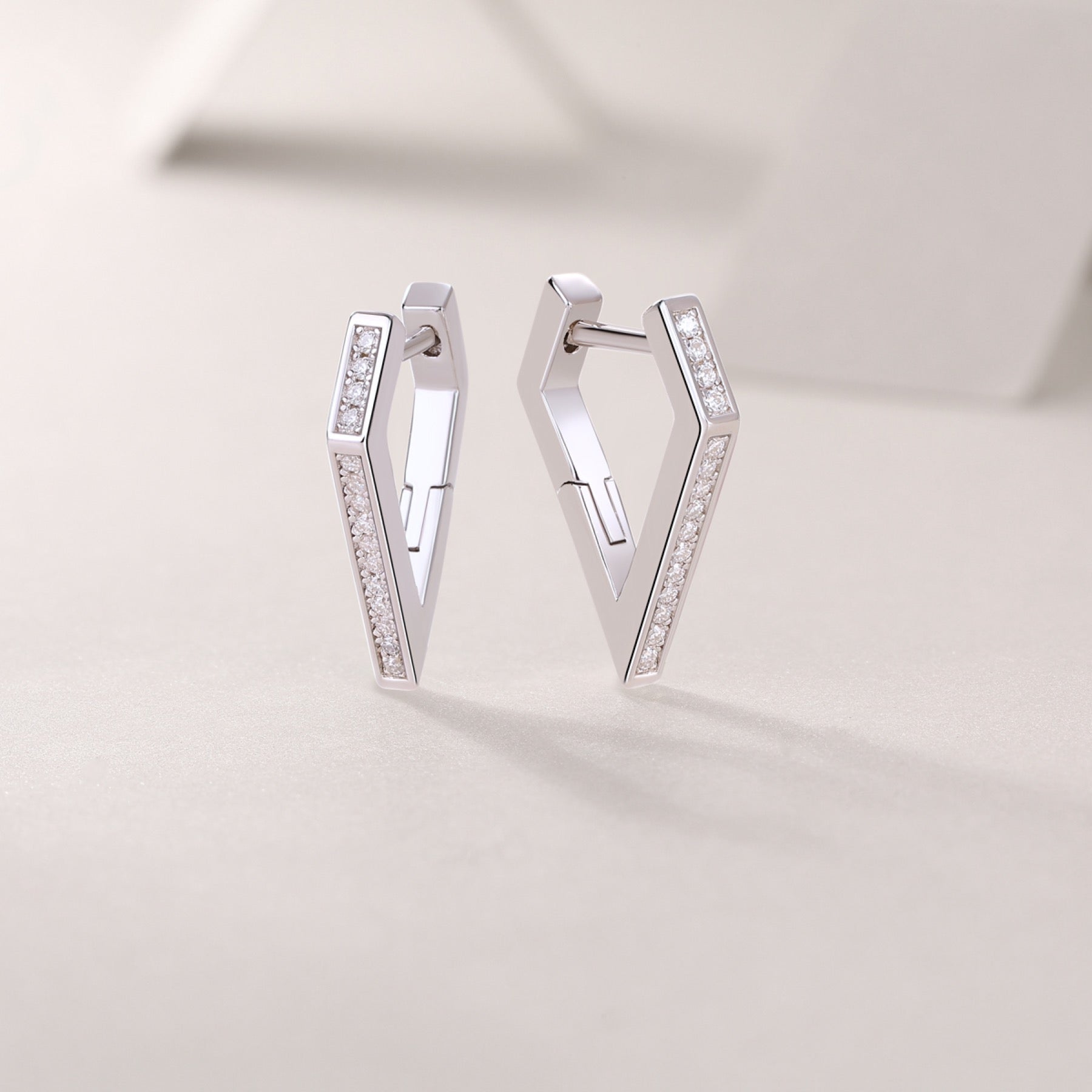 Chevron Moissanite Huggie Hoop Earrings in Sterling Silver