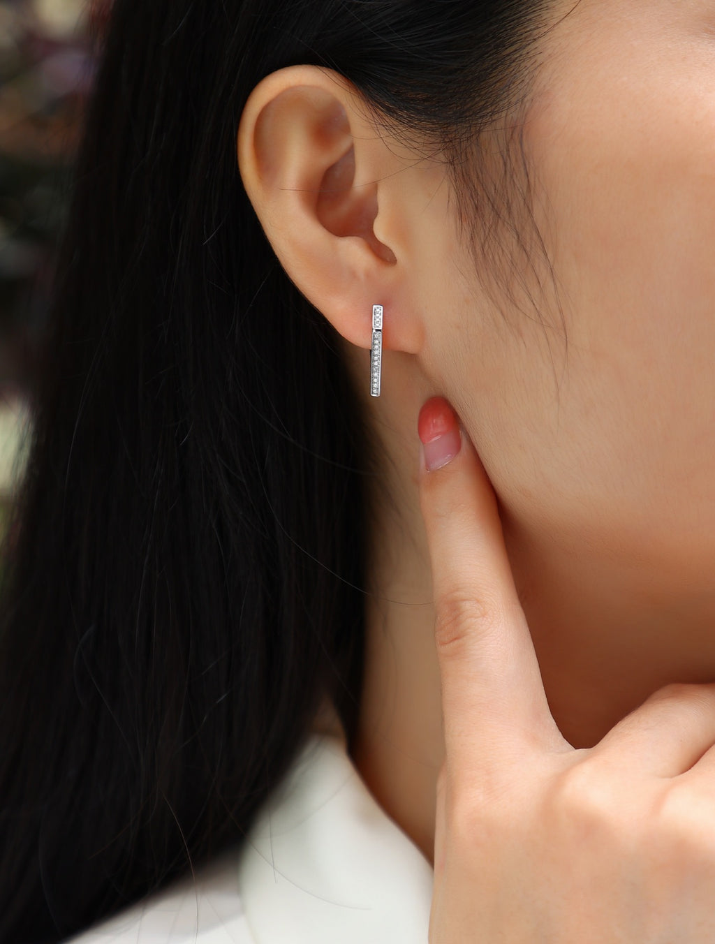 Chevron Moissanite Huggie Hoop Earrings in Sterling Silver