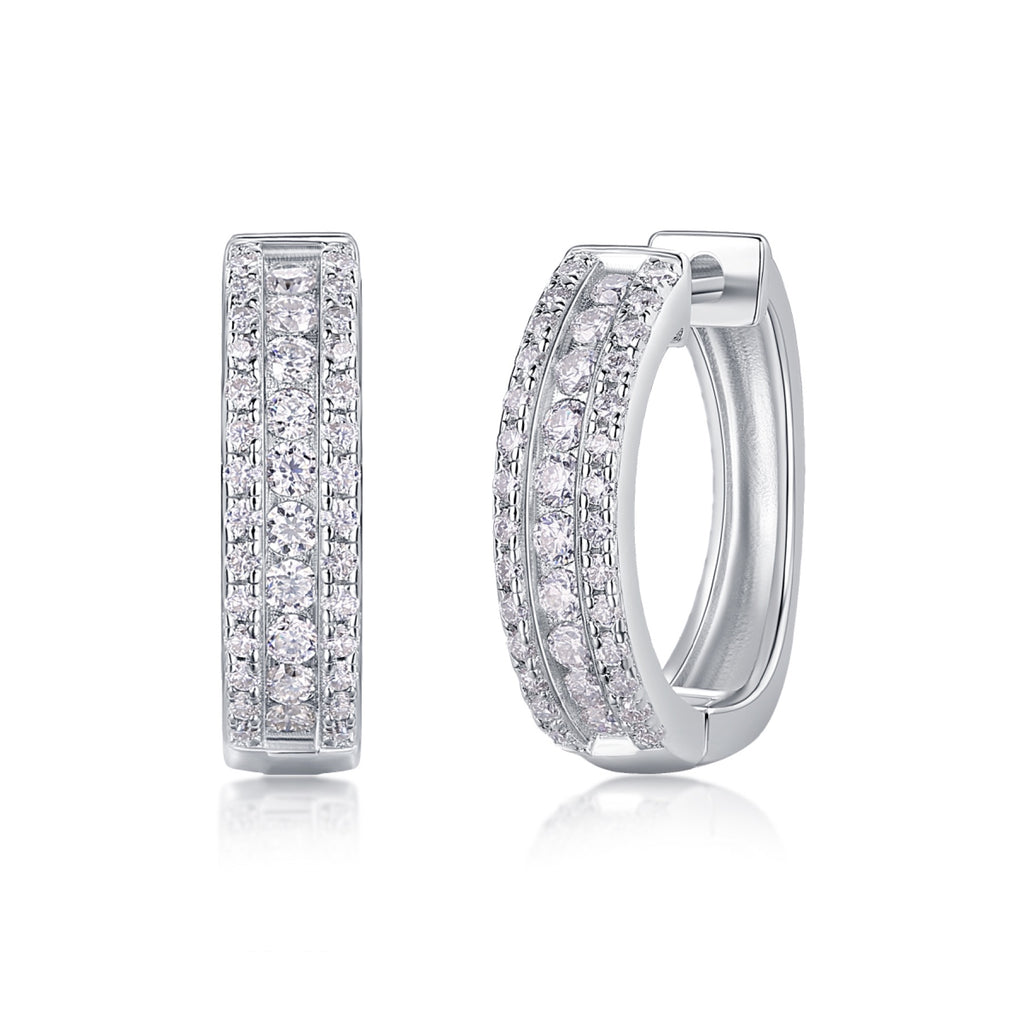 Twill Moissanite Huggie Hoop Earrings in Sterling Silver