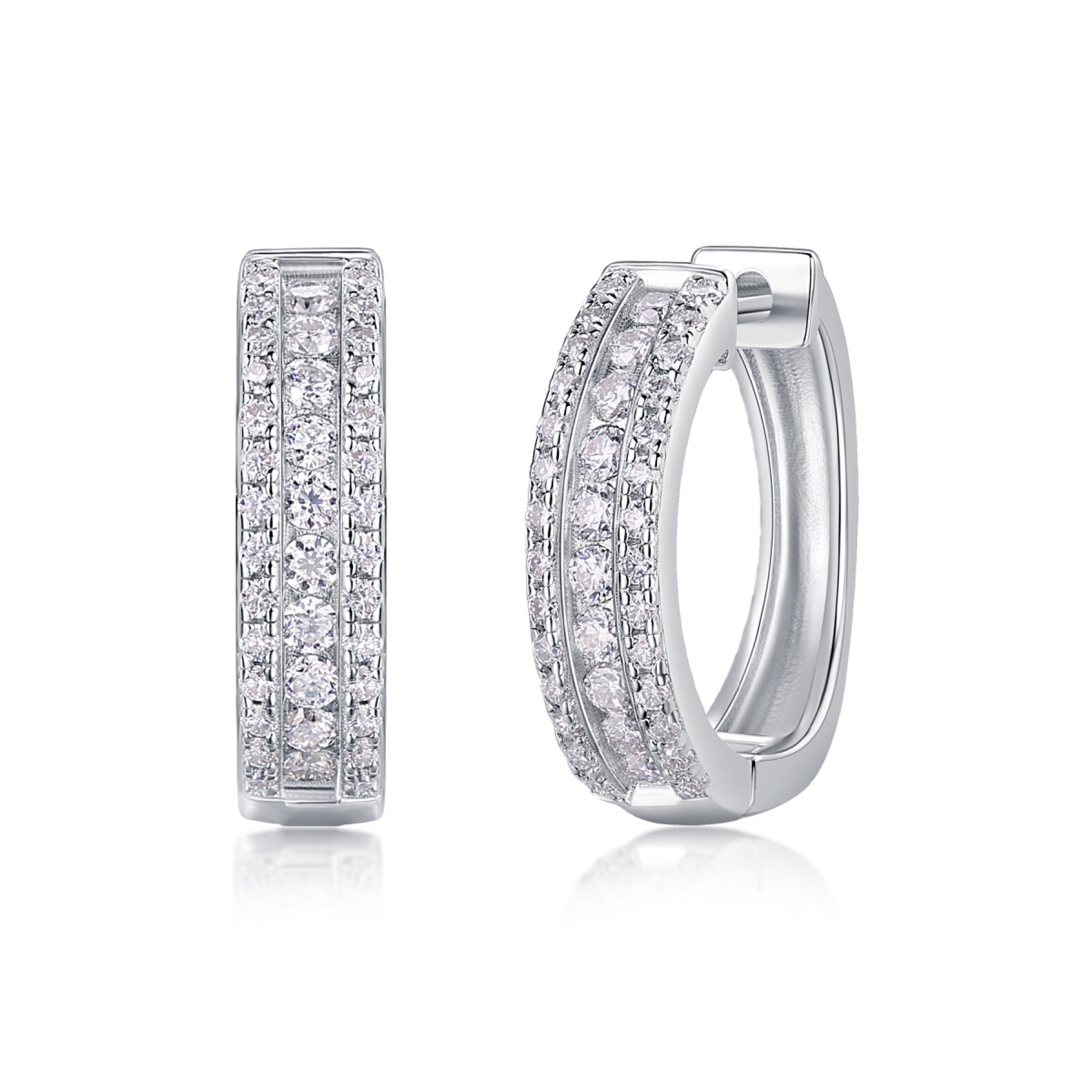 Twill Moissanite Huggie Hoop Earrings in Sterling Silver
