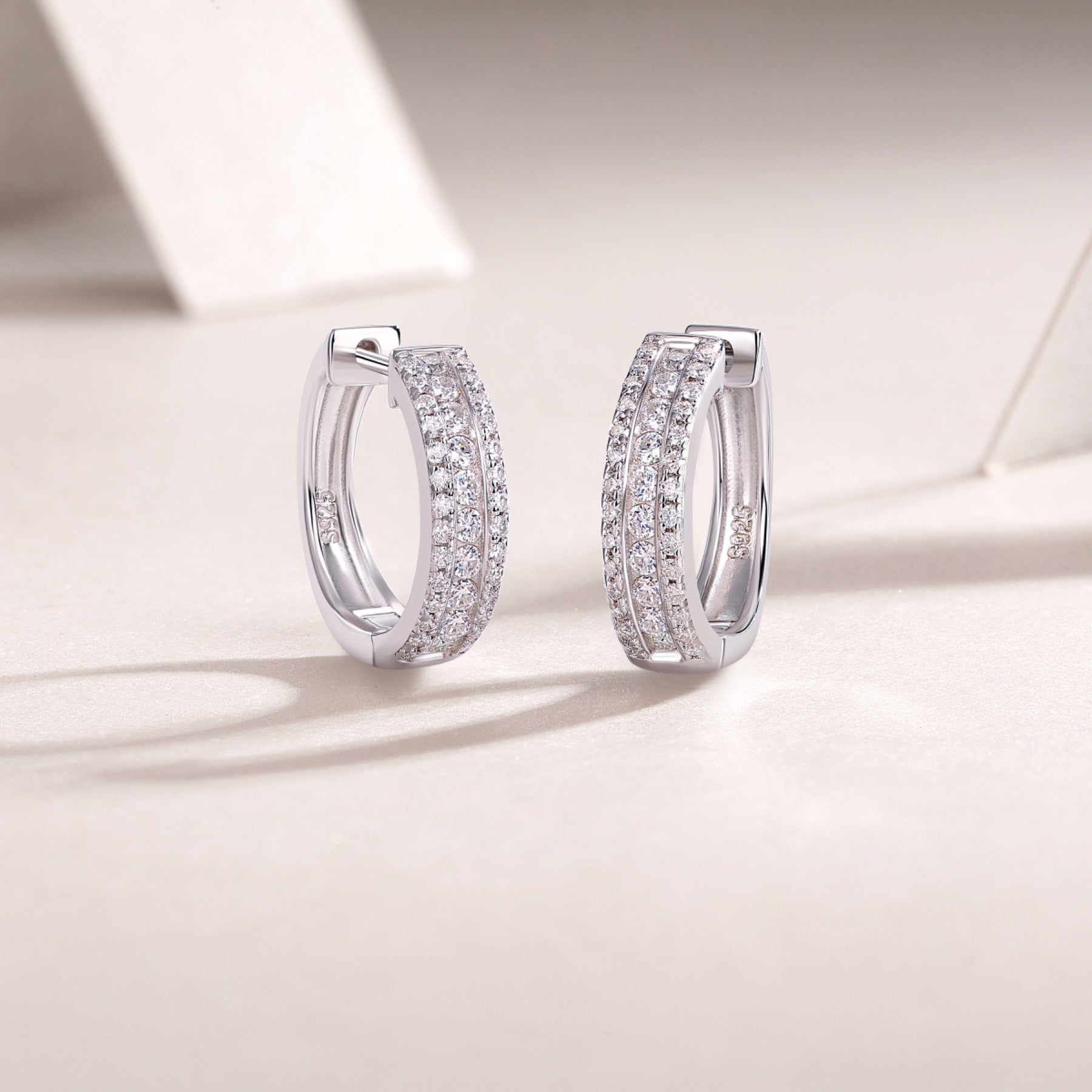 Twill Moissanite Huggie Hoop Earrings in Sterling Silver