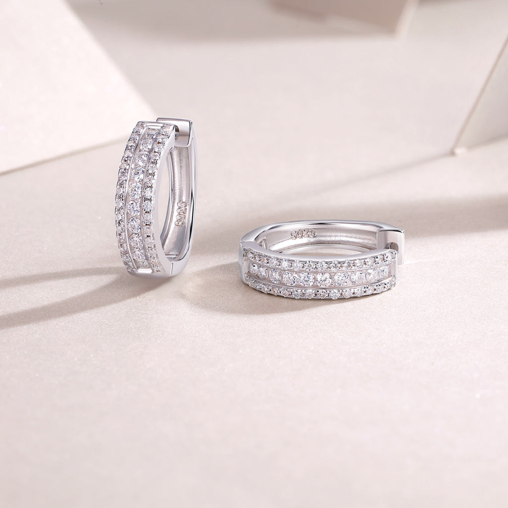 Twill Moissanite Huggie Hoop Earrings in Sterling Silver