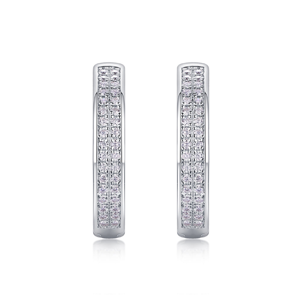 Banded Moissanite Huggie Hoop Earrings in Sterling Silver