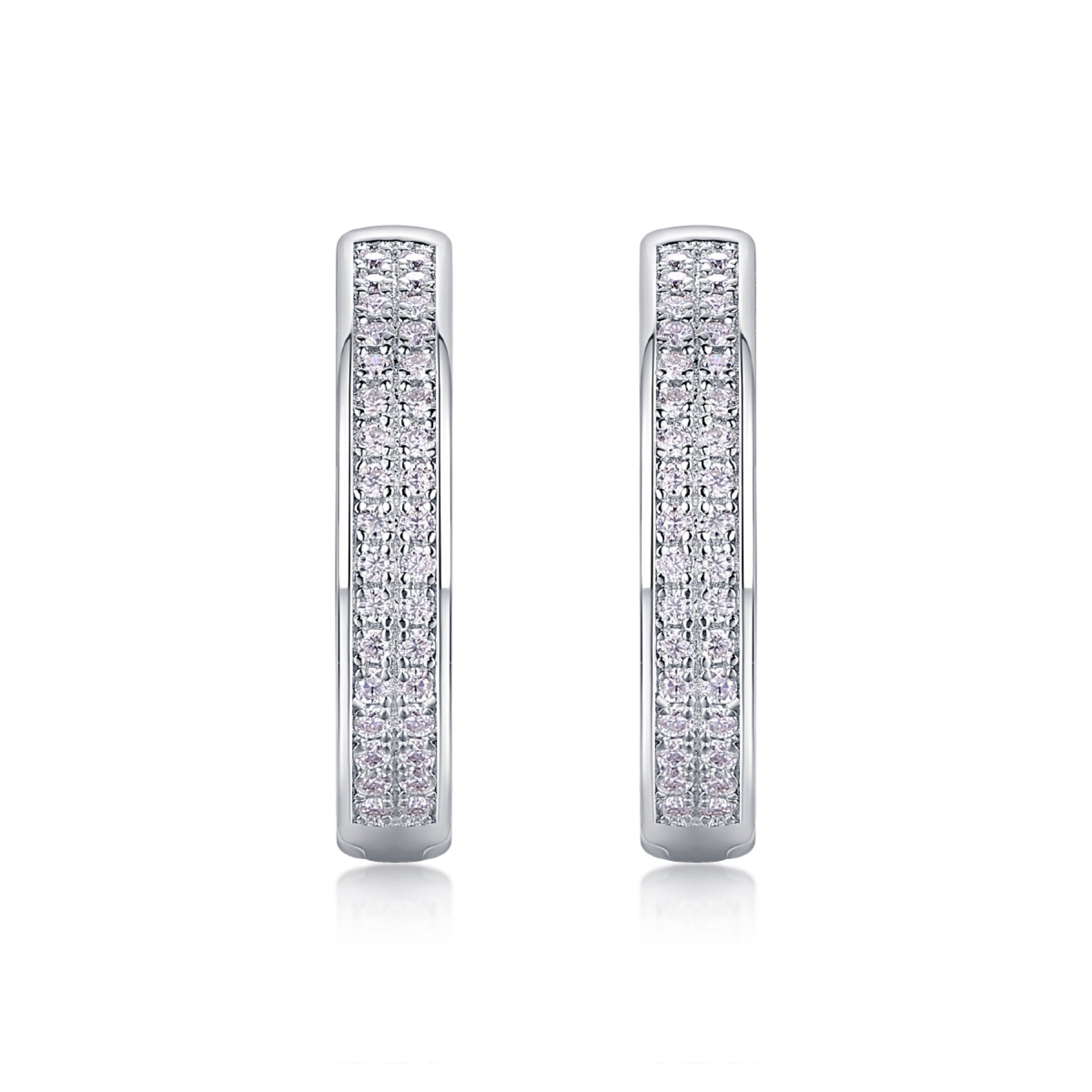 Banded Moissanite Huggie Hoop Earrings in Sterling Silver