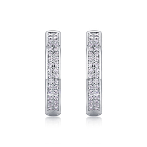 Banded Moissanite Huggie Hoop Earrings in Sterling Silver