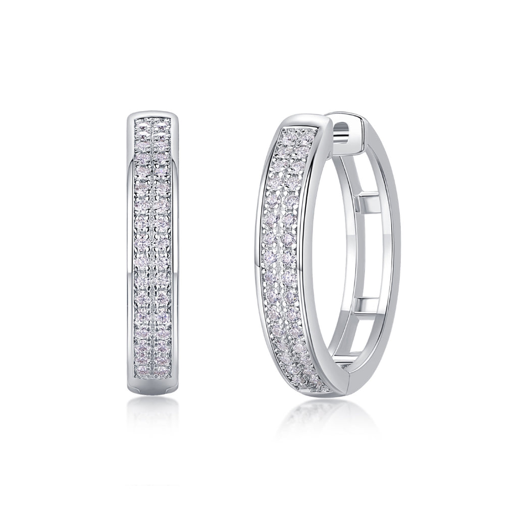 Banded Moissanite Huggie Hoop Earrings in Sterling Silver