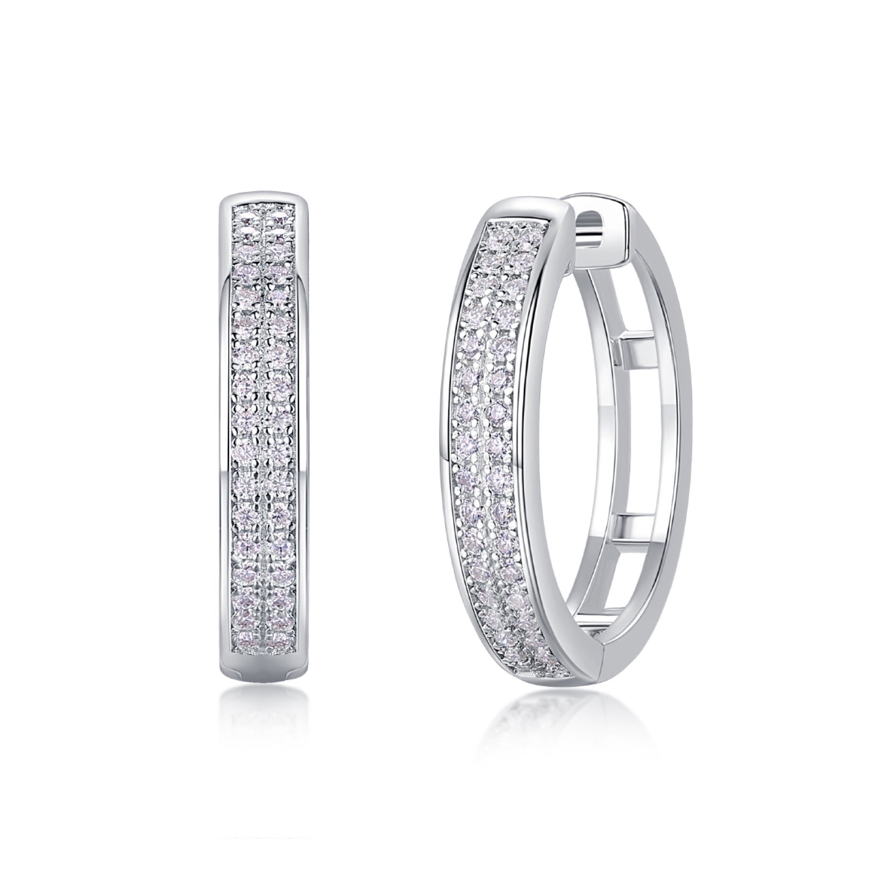 Banded Moissanite Huggie Hoop Earrings in Sterling Silver